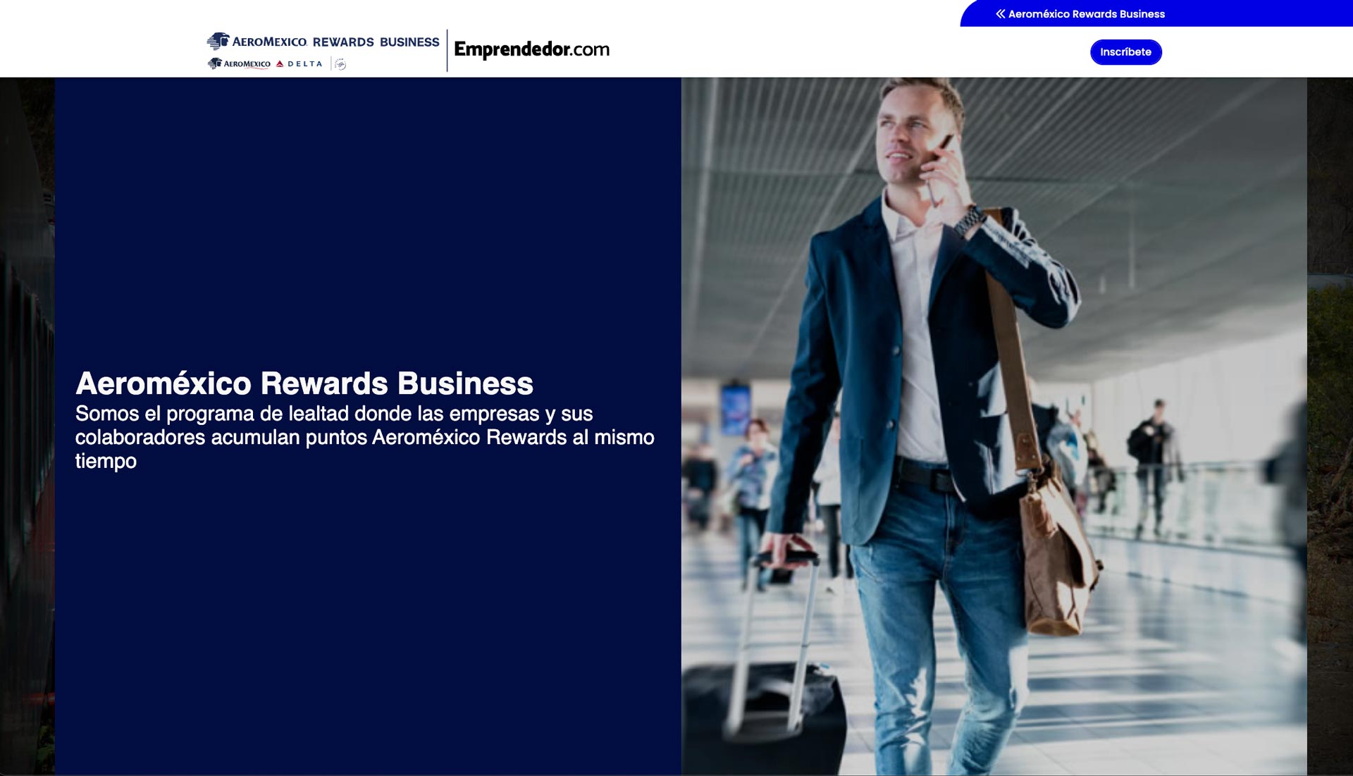 Cabecera y registro de la landing Aeroméxico