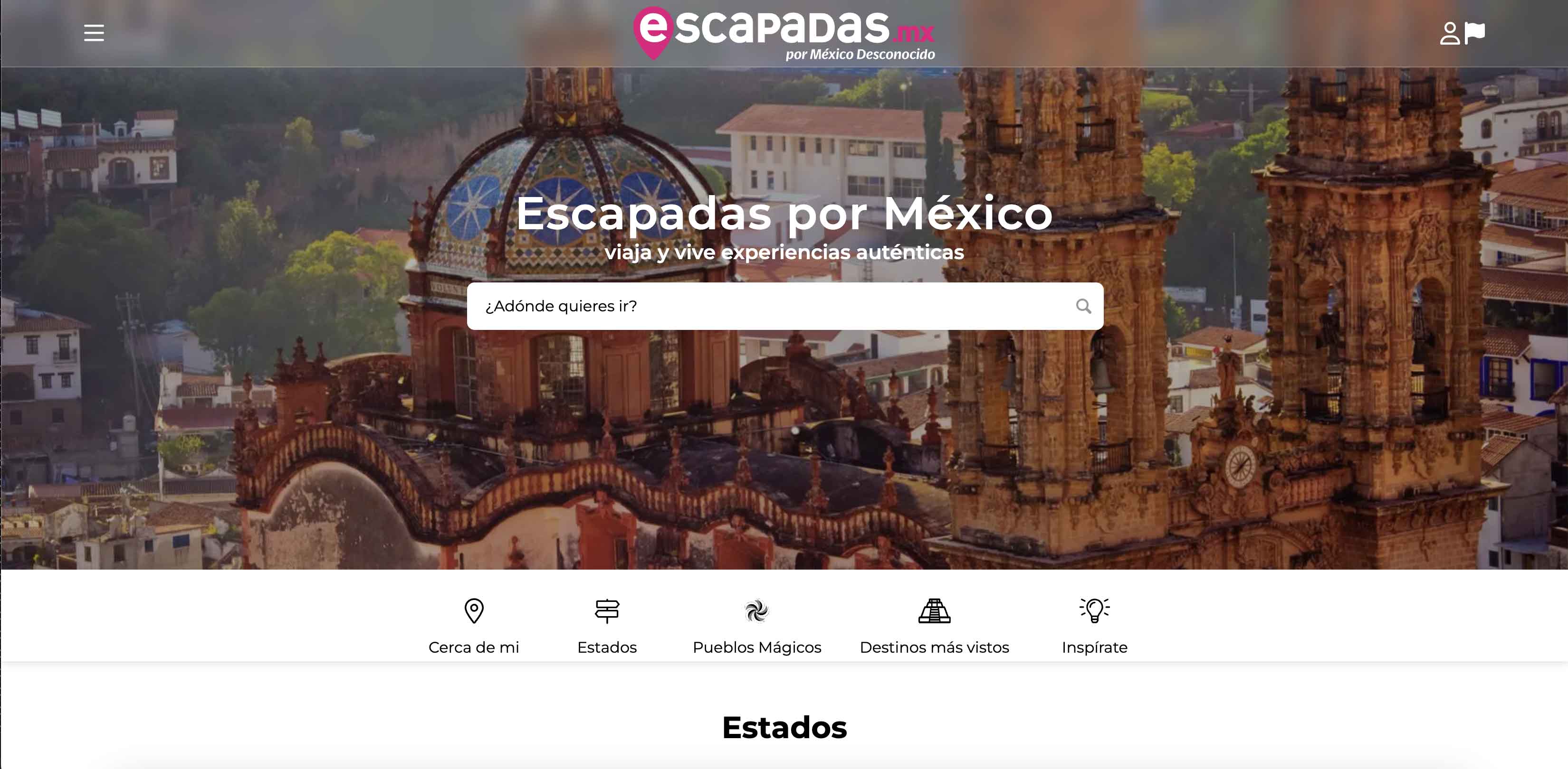 Buscador principal de la plataforma Escapadas
